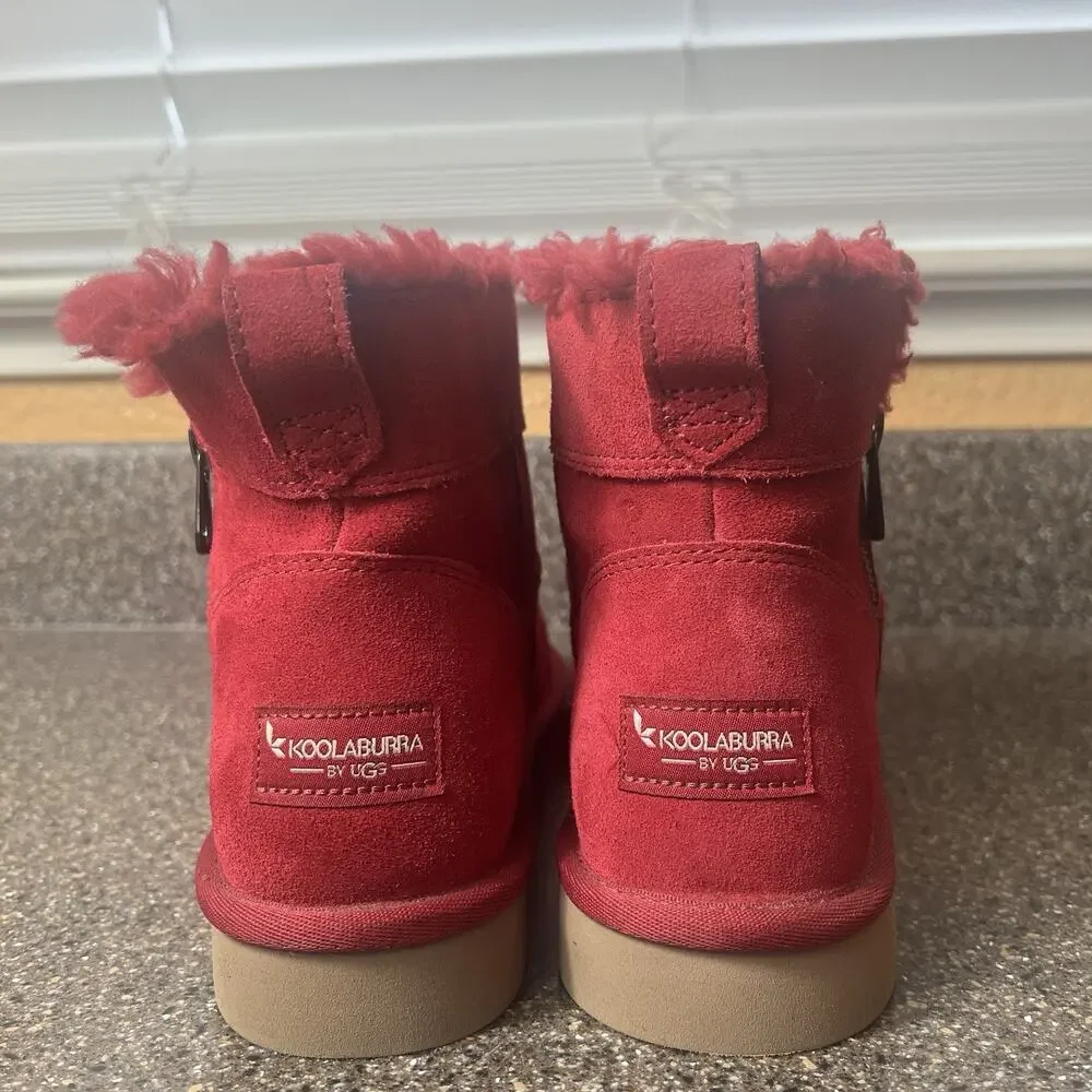 Koolaburra By Ugg Fuchsia Mini Ankle Boots Womens Size 9 Faux Fur Lining Pull On